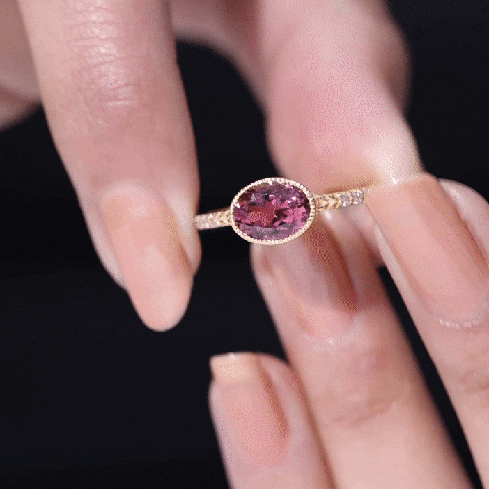 1 Carat Oval Pink Tourmaline East West Engagement Ring with Diamond