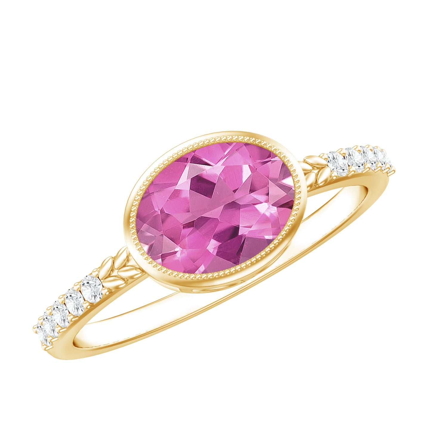 1 Carat Oval Pink Tourmaline East West Engagement Ring with Diamond