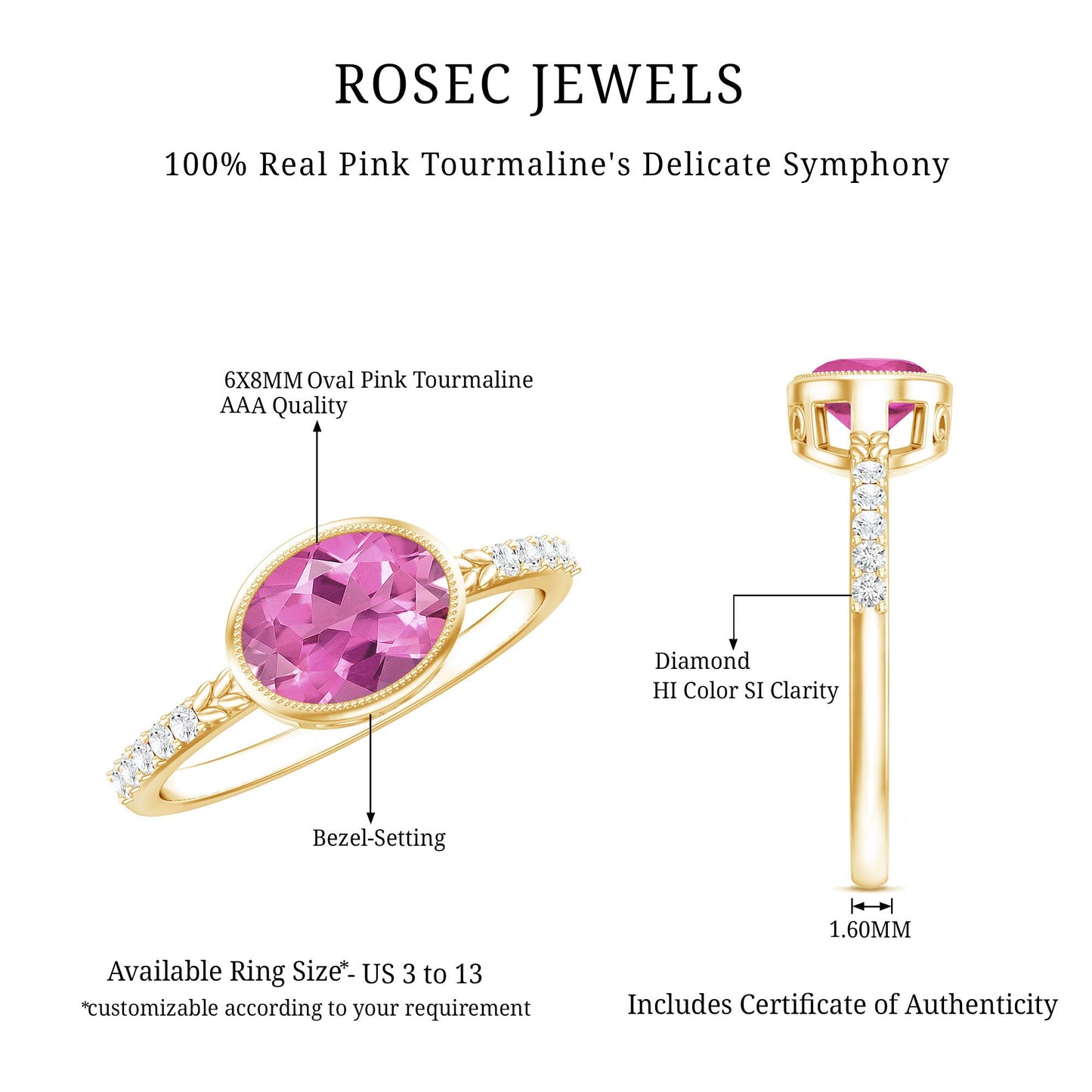 1 Carat Oval Pink Tourmaline East West Engagement Ring with Diamond