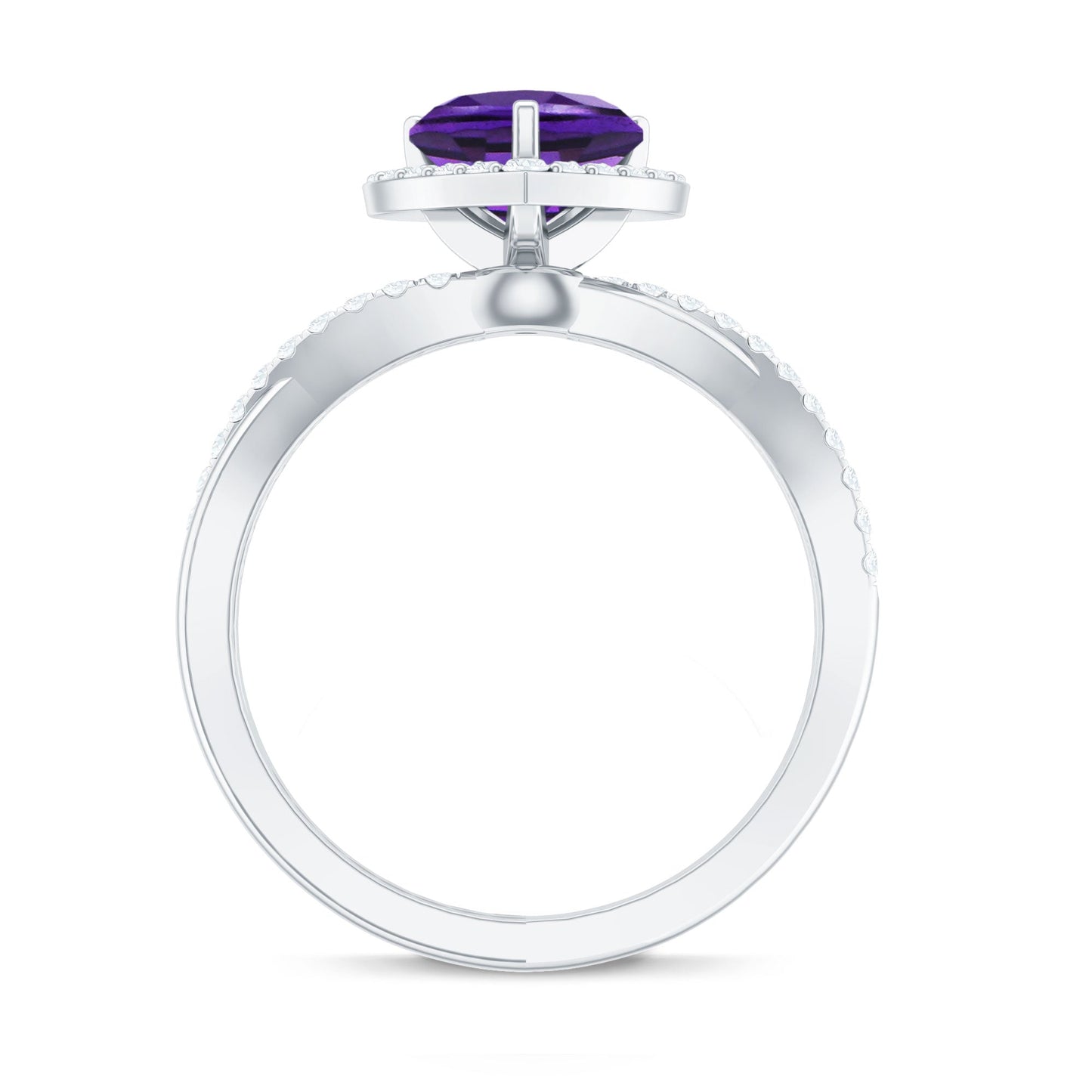 2 Carat Heart Shape Amethyst Crossover Engagement Ring with Diamond
