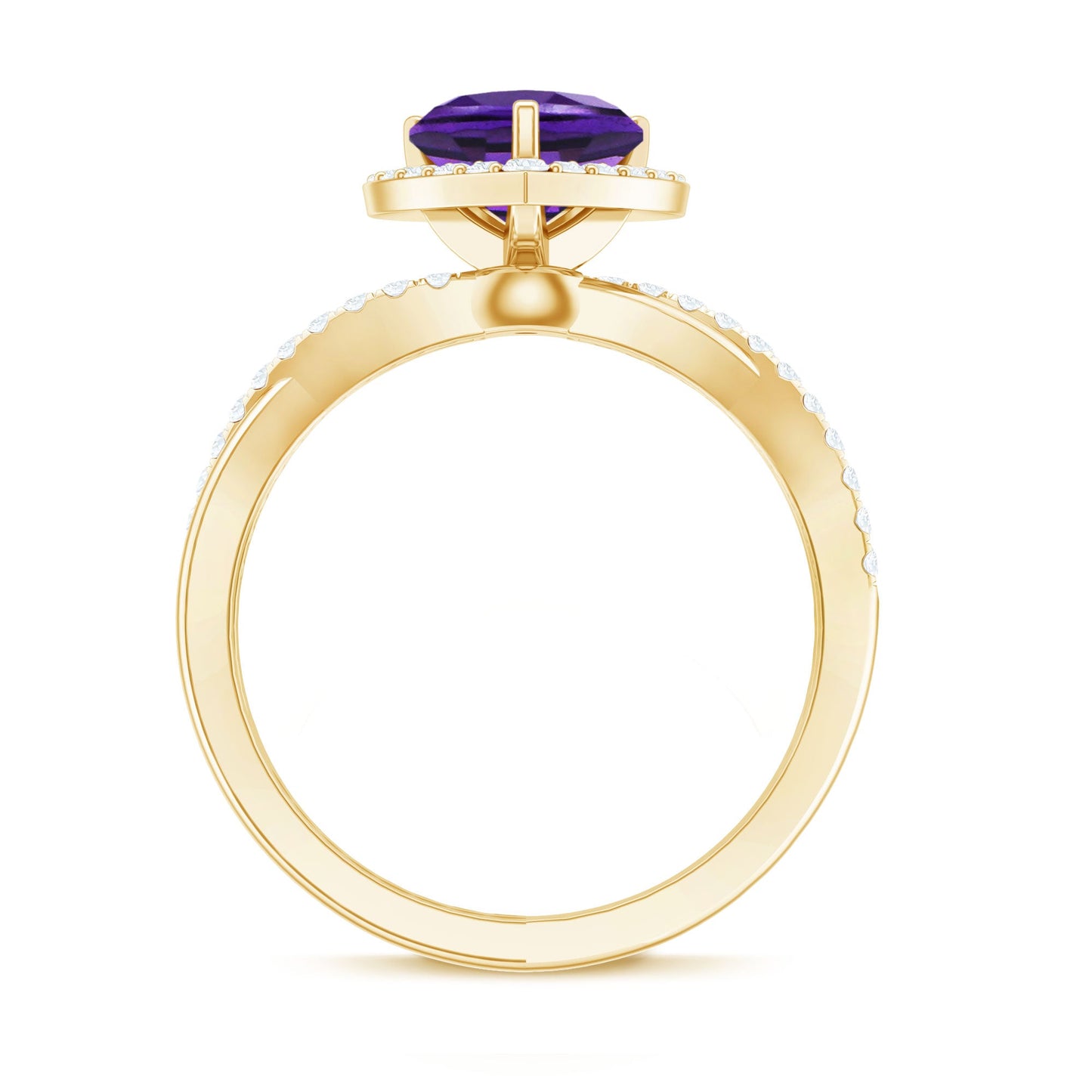2 Carat Heart Shape Amethyst Crossover Engagement Ring with Diamond