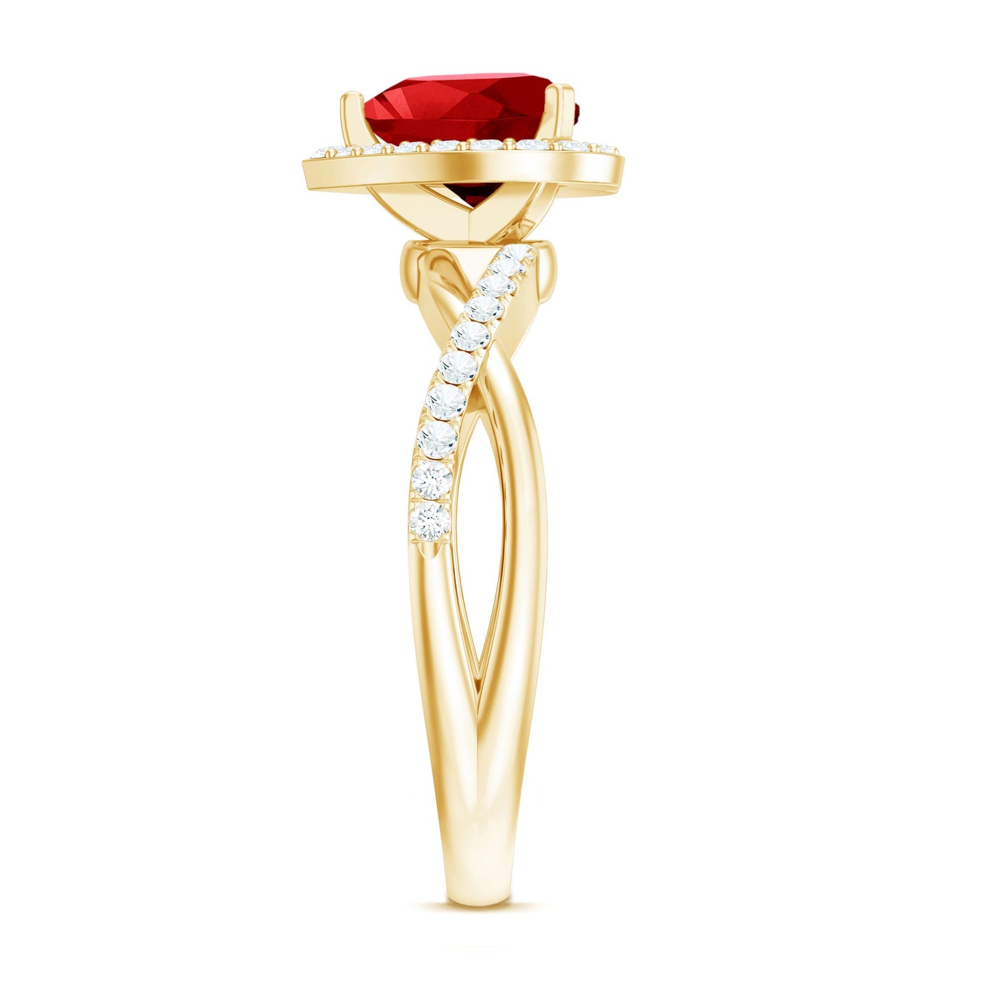 Heart Shaped Lab Created Ruby Crossover Engagement Ring with Natural Diamonds