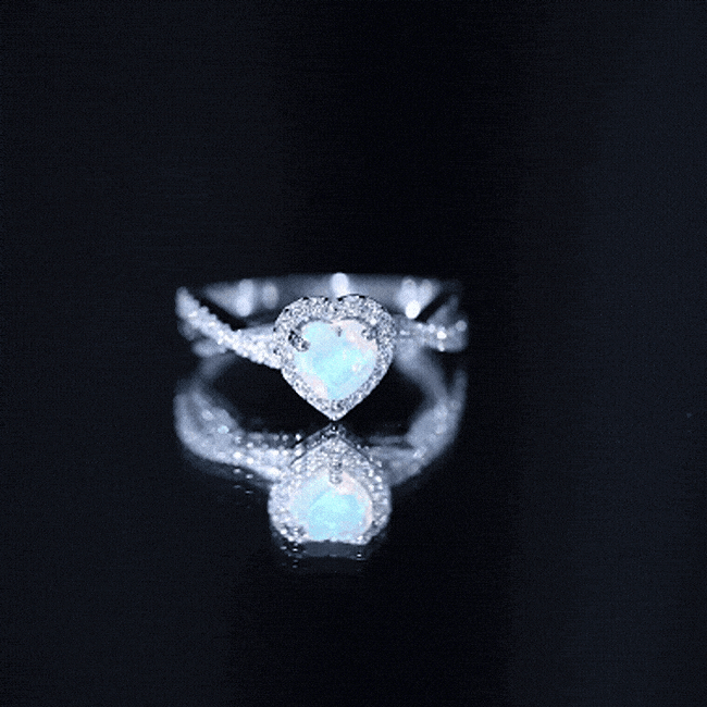 Natural Ethiopian Opal Heart Engagement Ring with Diamond Crossover Shank