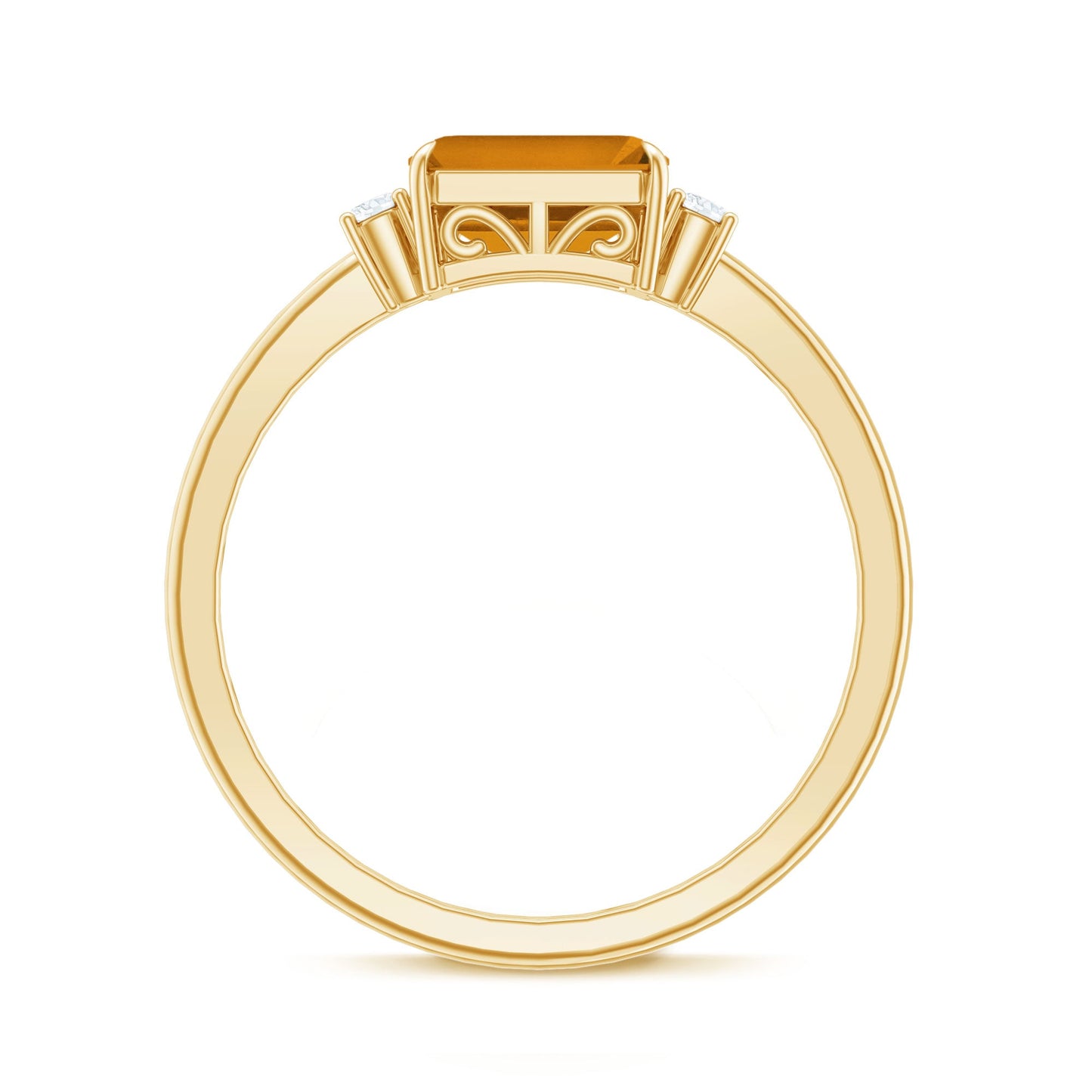 Natural Emerald Cut Citrine East West Engagement Ring with Diamond