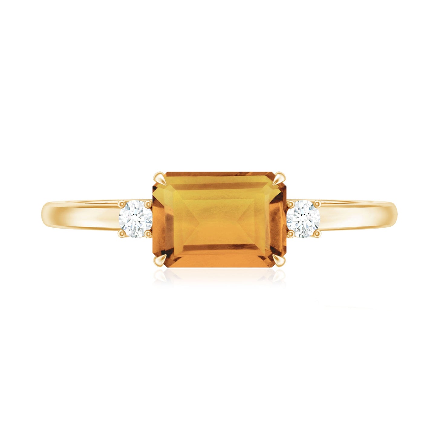 Natural Emerald Cut Citrine East West Engagement Ring with Diamond