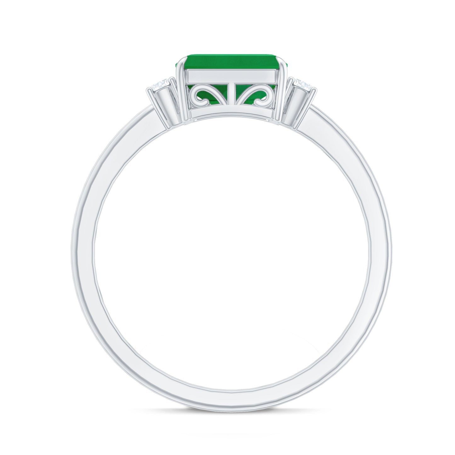 Real Emerald Cut Emerald East West Engagement Ring with Diamond