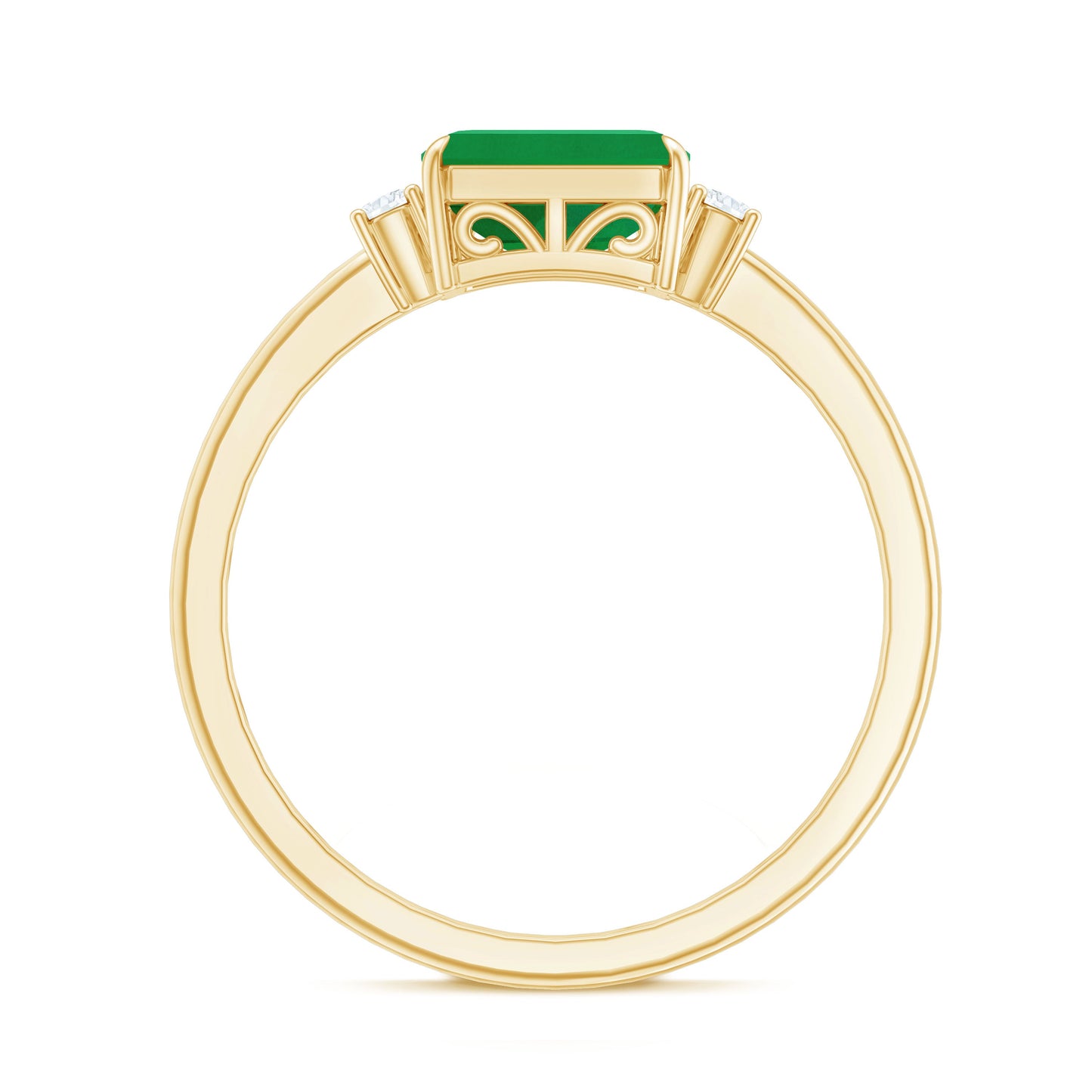Real Emerald Cut Emerald East West Engagement Ring with Diamond