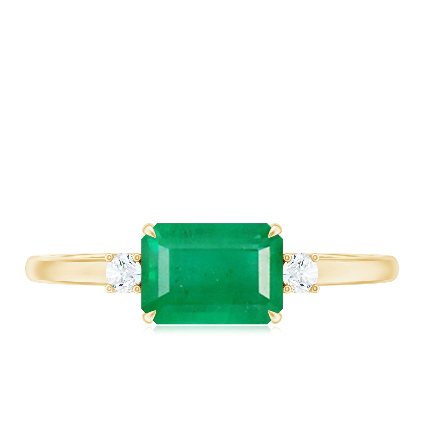 Real Emerald Cut Emerald East West Engagement Ring with Diamond