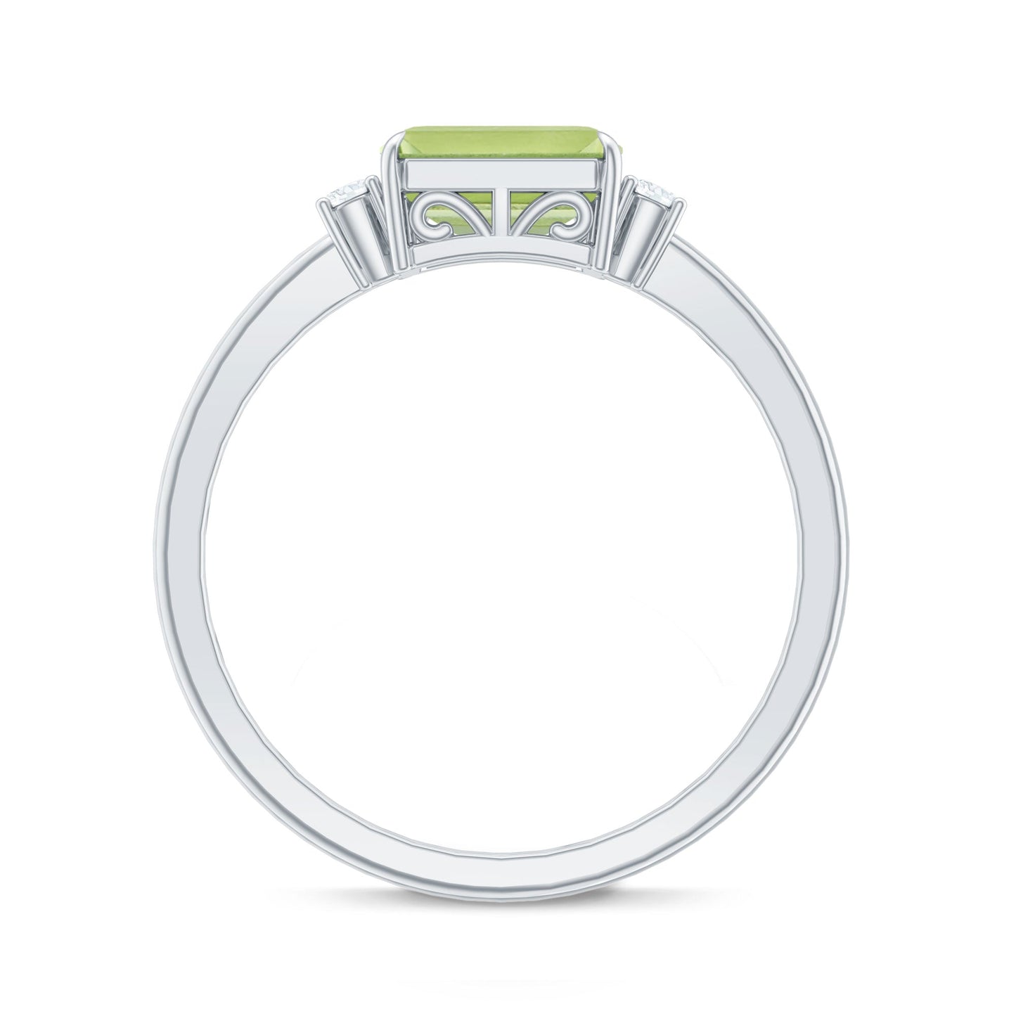 Real 1.8 Carat Peridot Emerald Cut Engagement Ring with Diamond in East West Style