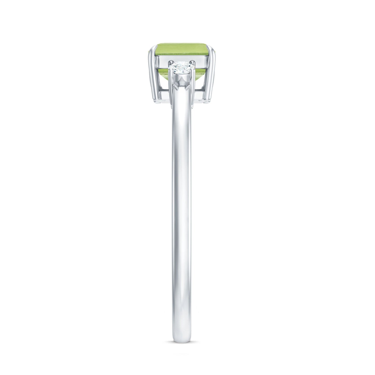 Real 1.8 Carat Peridot Emerald Cut Engagement Ring with Diamond in East West Style