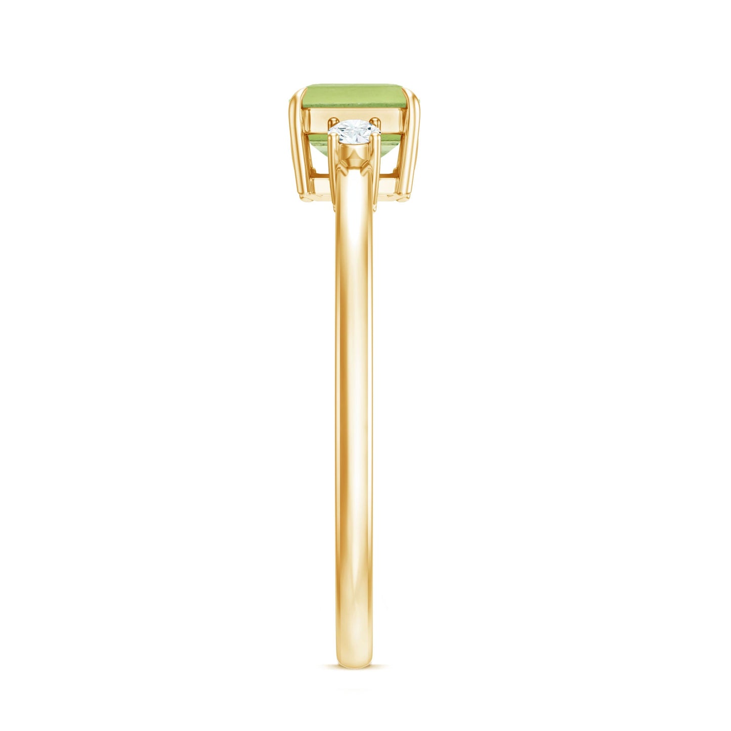 Real 1.8 Carat Peridot Emerald Cut Engagement Ring with Diamond in East West Style