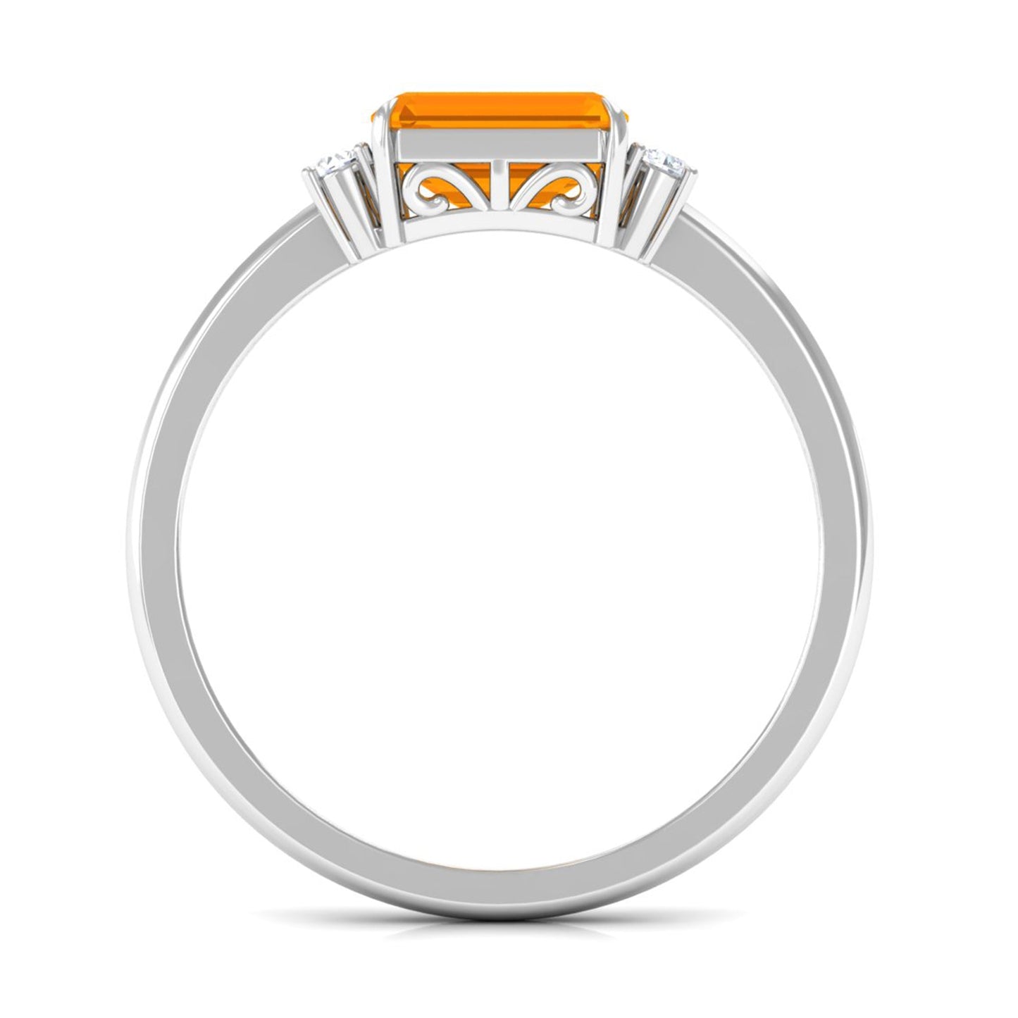 1 Carat Octagon Cut Fire Opal East West Engagement Ring with Diamond