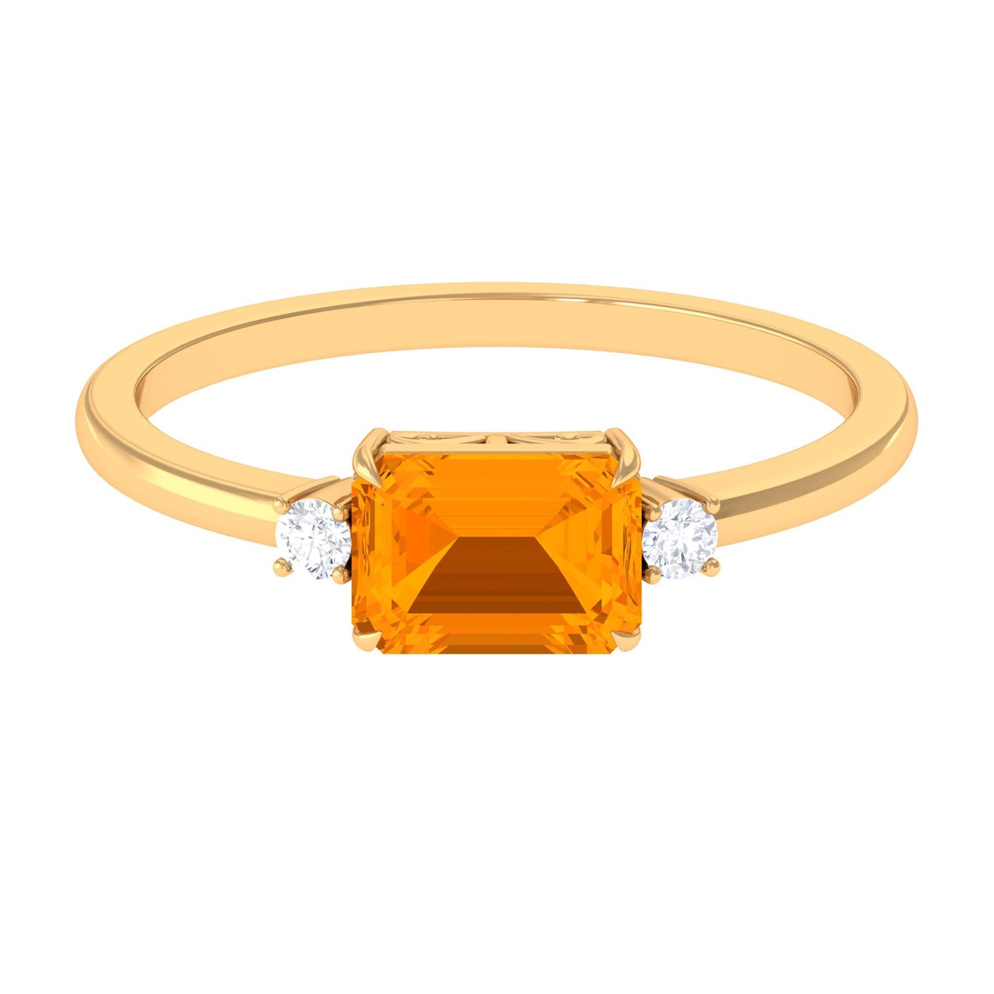 1 Carat Octagon Cut Fire Opal East West Engagement Ring with Diamond