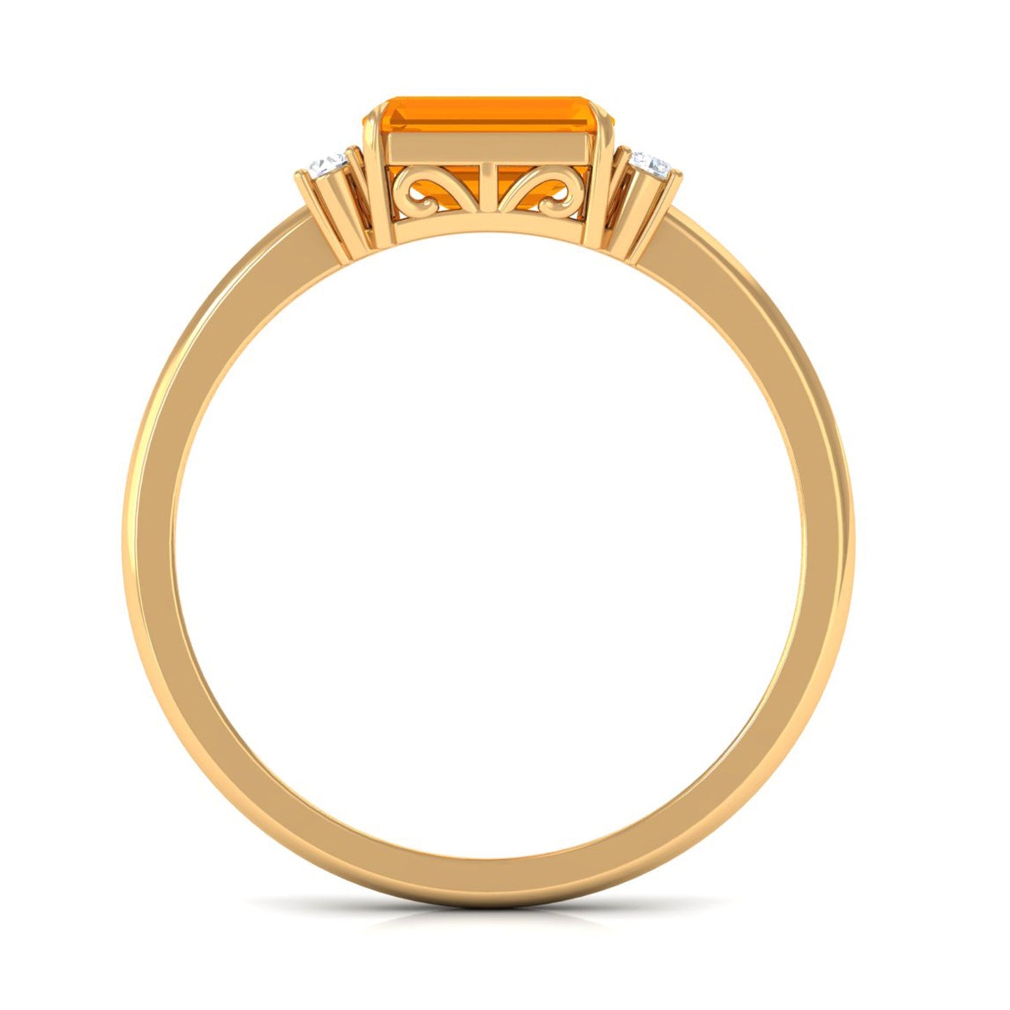 1 Carat Octagon Cut Fire Opal East West Engagement Ring with Diamond