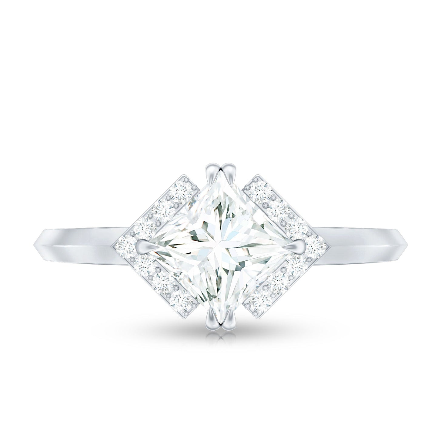 Princess Cut Certified Moissanite Halo Engagement Ring