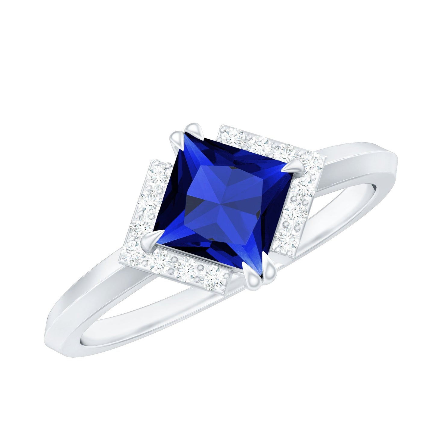 Certified 1.5 Carat Princess Cut Lab Grown Blue Sapphire Diamond Engagement Ring