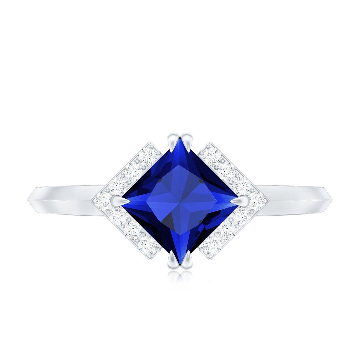 Certified 1.5 Carat Princess Cut Lab Grown Blue Sapphire Diamond Engagement Ring