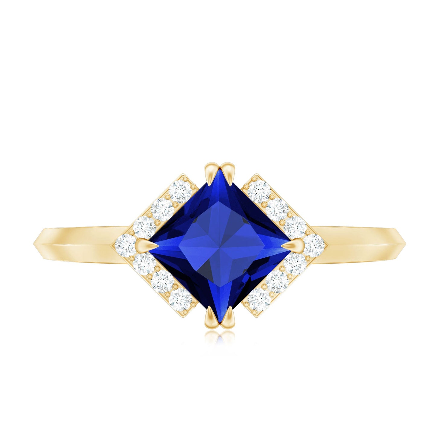 Certified 1.5 Carat Princess Cut Lab Grown Blue Sapphire Diamond Engagement Ring
