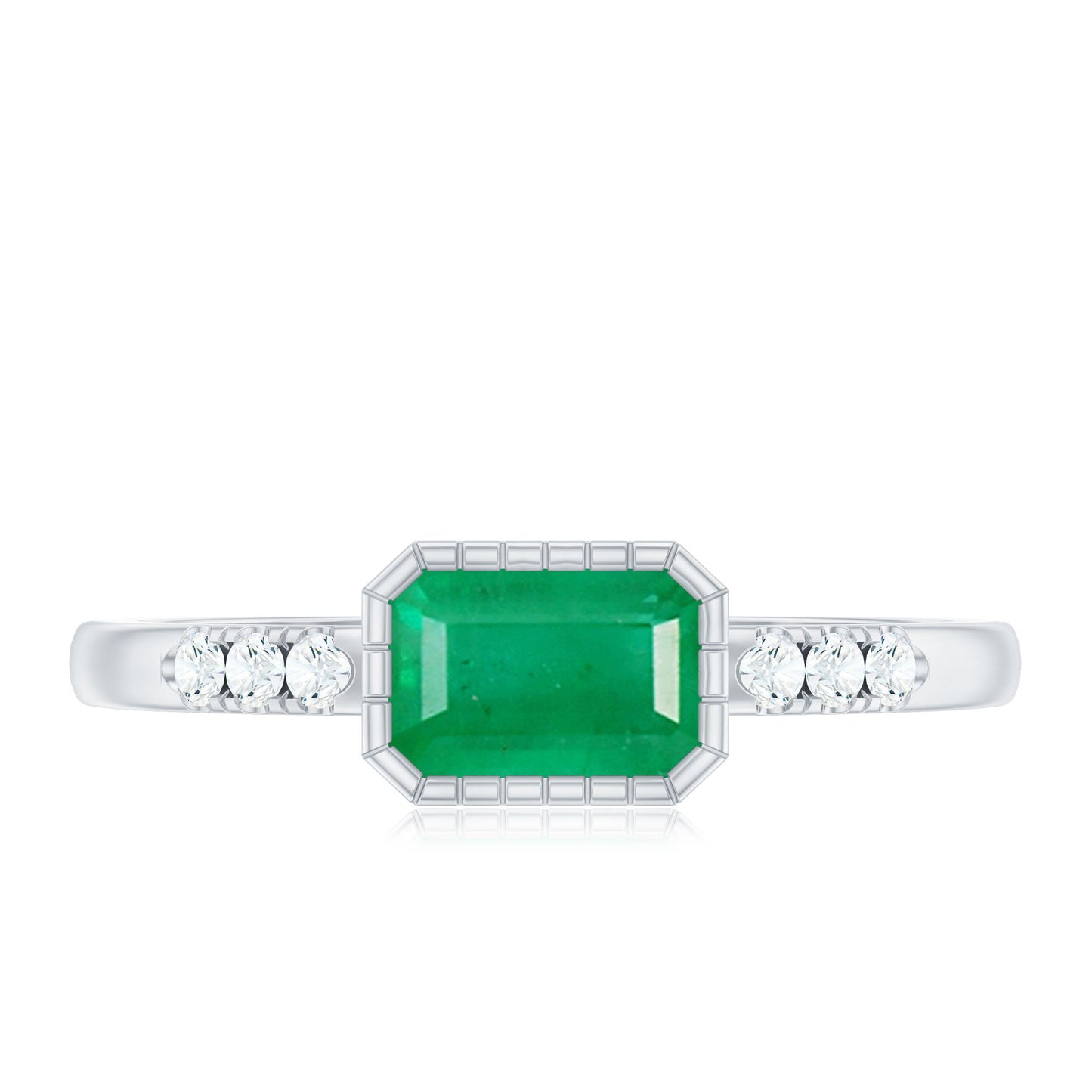 Natural Emerald Diamond Emerald Cut Engagement Ring in East West Style