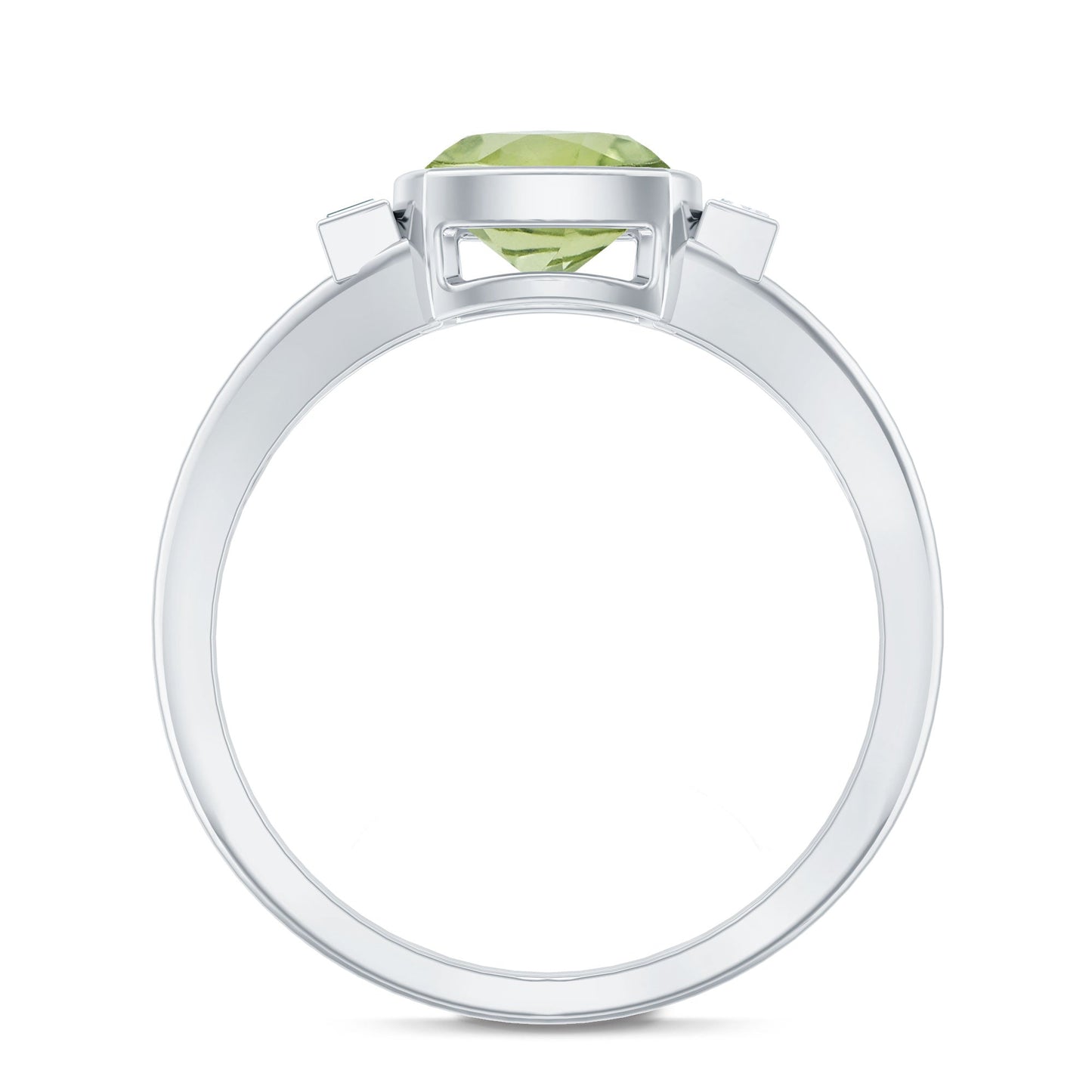 Natural 2 Carat Peridot Cushion Cut Engagement Ring with Diamond