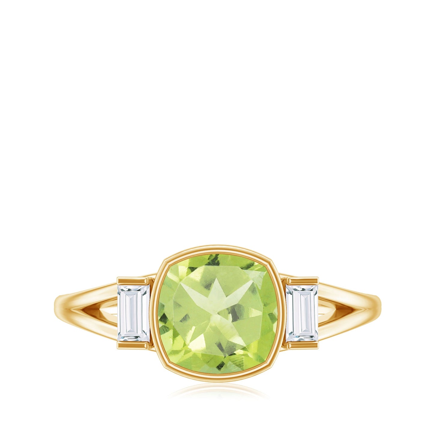 Natural 2 Carat Peridot Cushion Cut Engagement Ring with Diamond