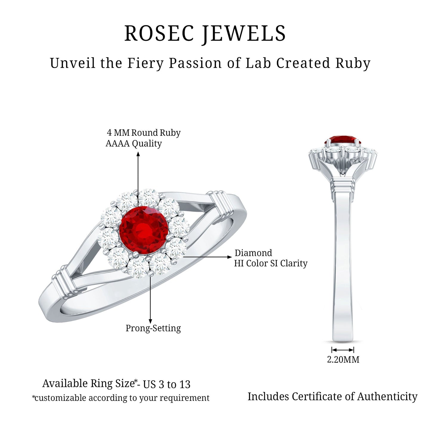 Lab Grown Ruby and Diamond Split Shank Engagement Ring