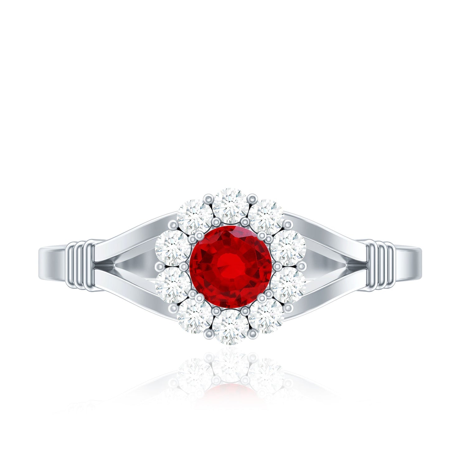 Lab Grown Ruby and Diamond Split Shank Engagement Ring