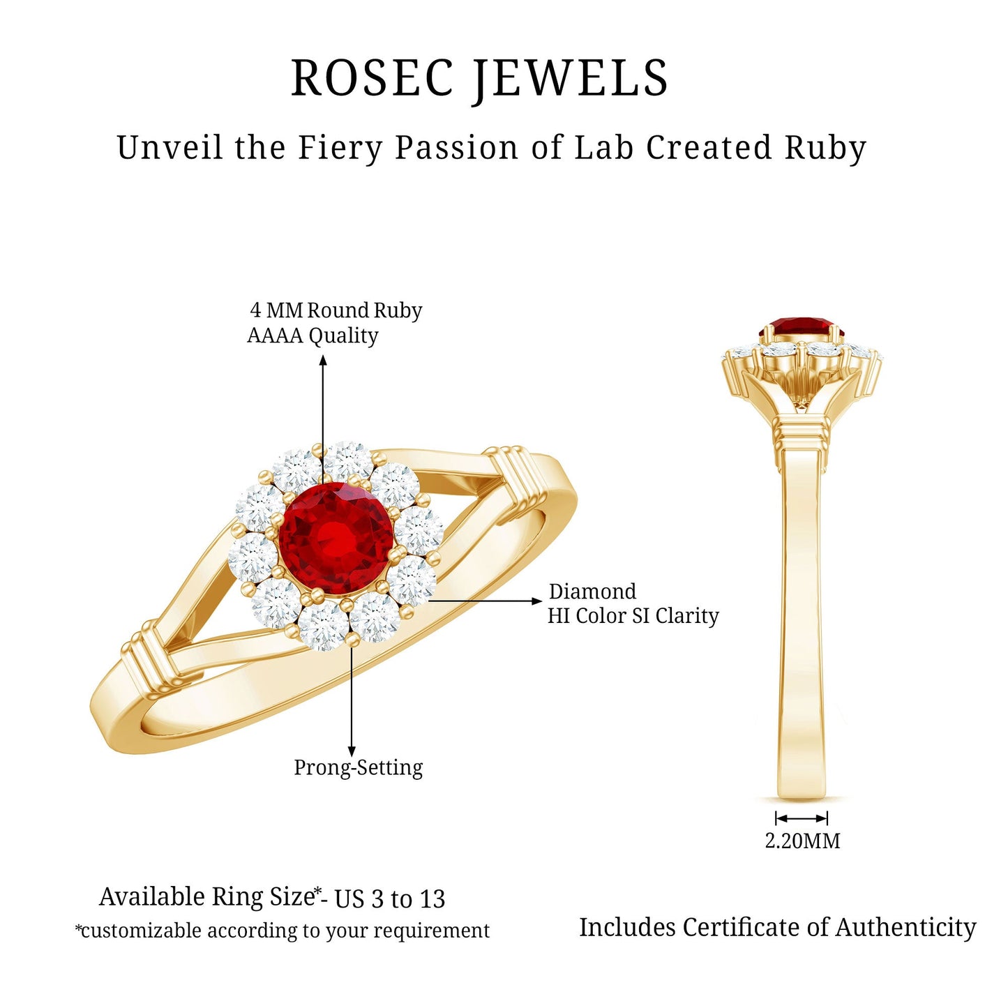 Lab Grown Ruby and Diamond Split Shank Engagement Ring