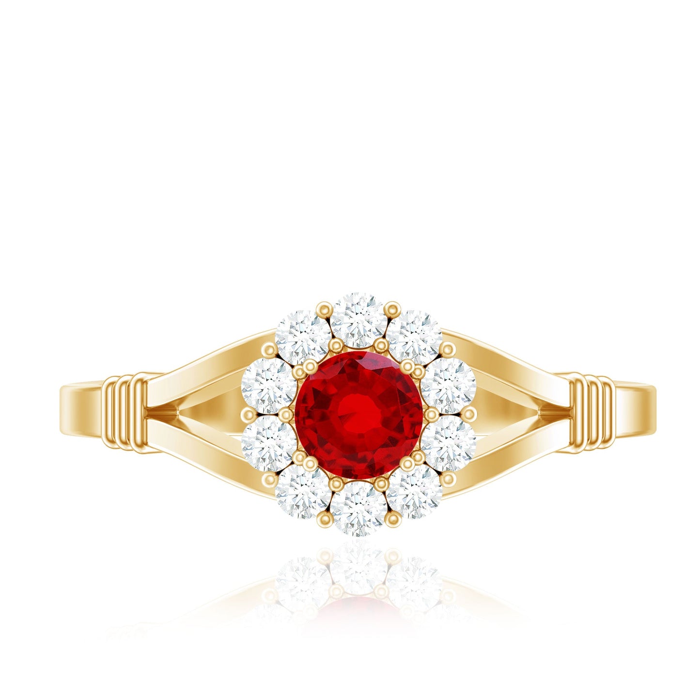 Lab Grown Ruby and Diamond Split Shank Engagement Ring