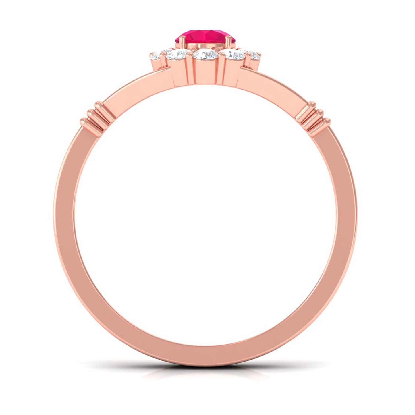 Minimal Ruby Diamond Halo Engagement Ring with Split Shank