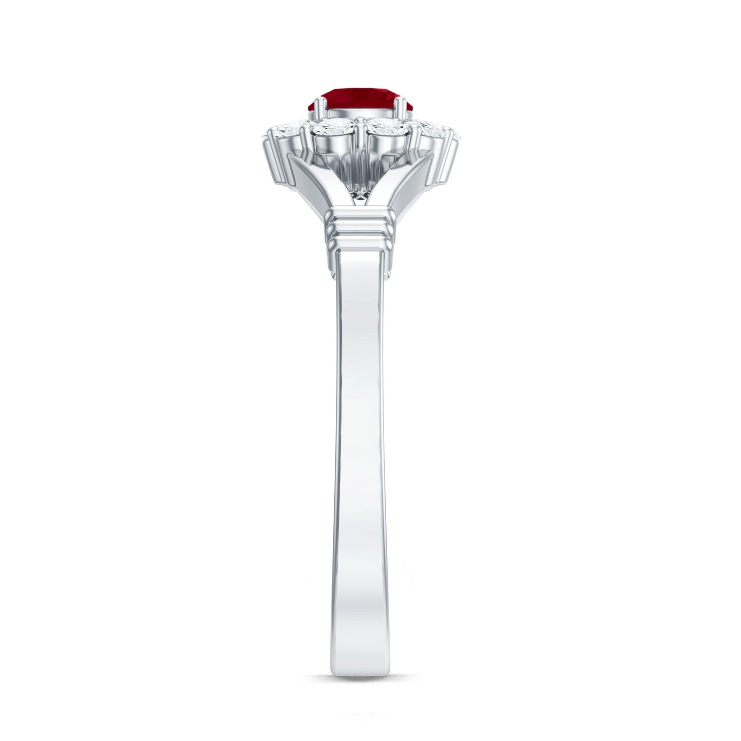 Minimal Ruby Diamond Halo Engagement Ring with Split Shank