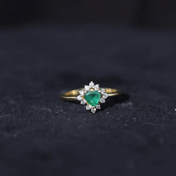 Heart Shape Emerald and Diamond Promise Ring