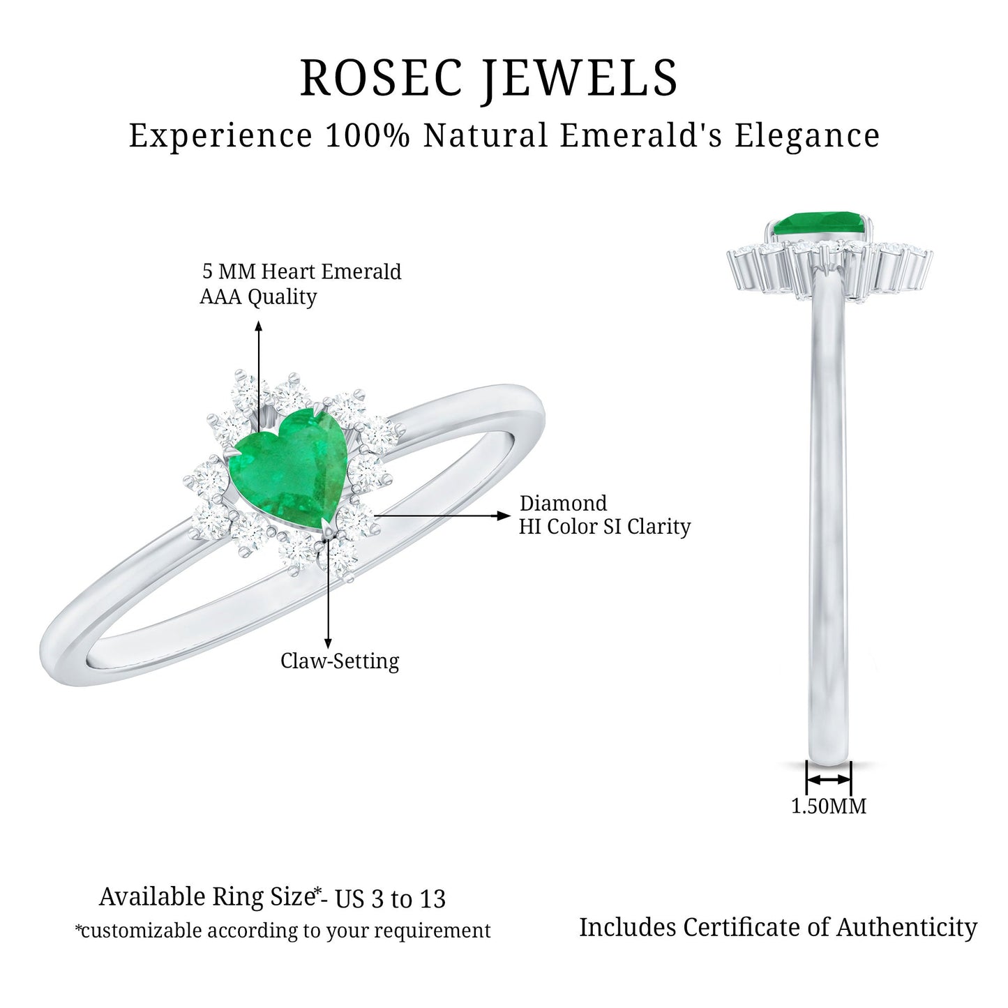 Heart Shape Emerald and Diamond Promise Ring