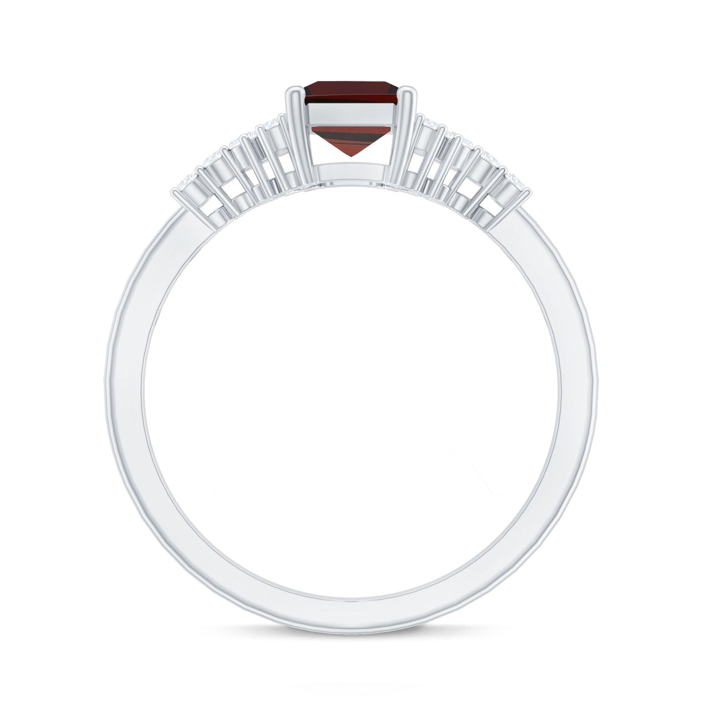 Natural Red Garnet Emerald Cut Engagement Ring with Diamond