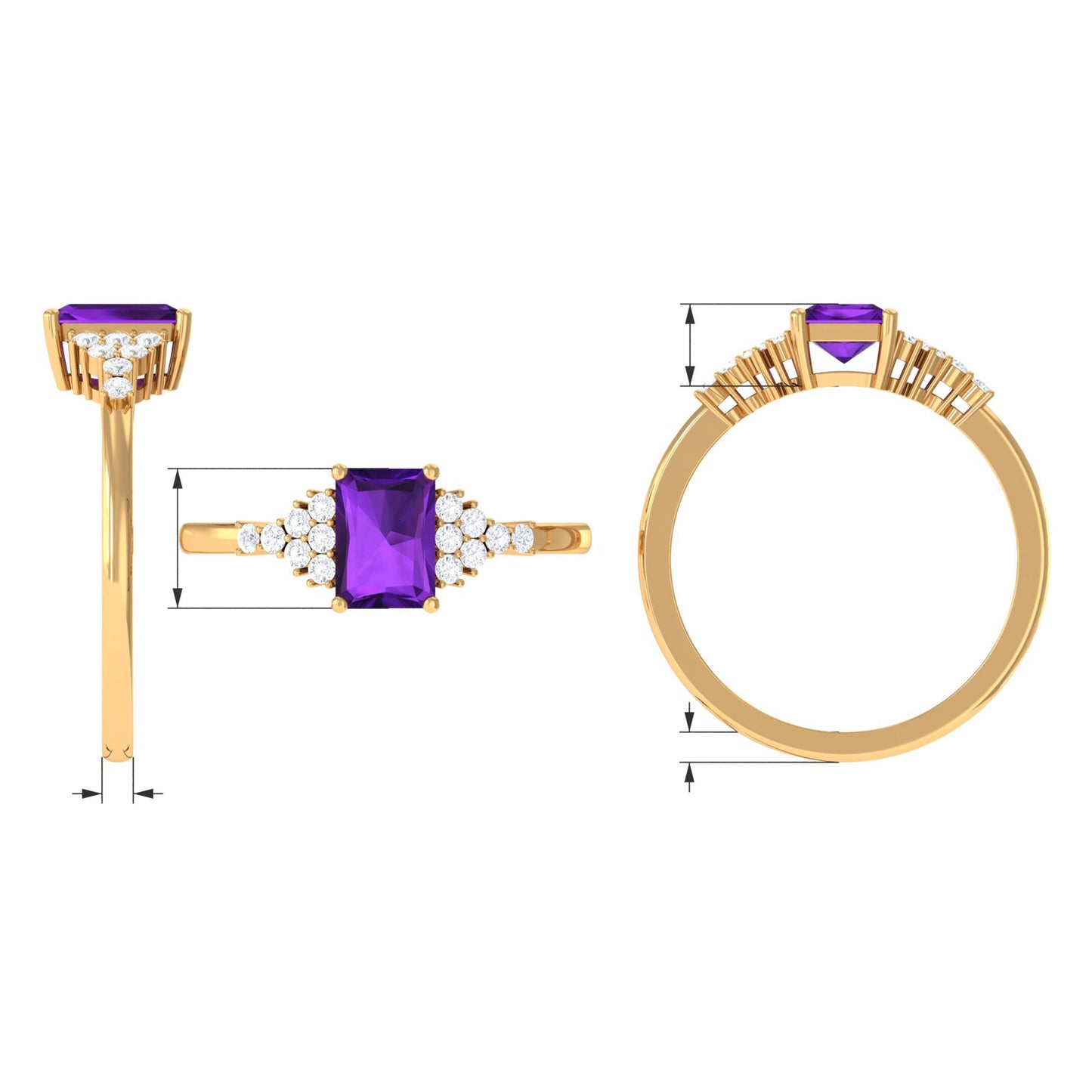 Natural 1.4 Carat Amethyst Emerald Cut Engagement Ring