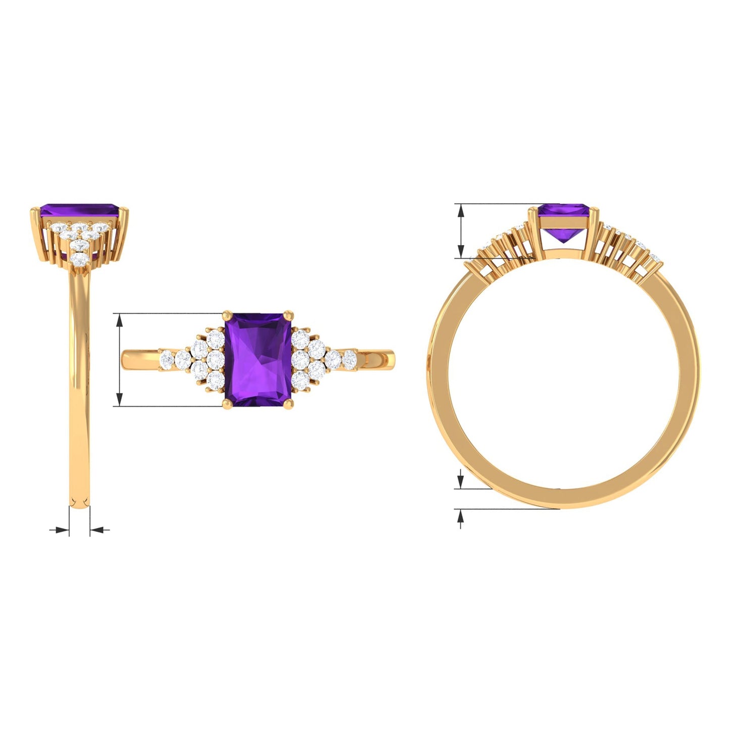 Natural 1.4 Carat Amethyst Emerald Cut Engagement Ring