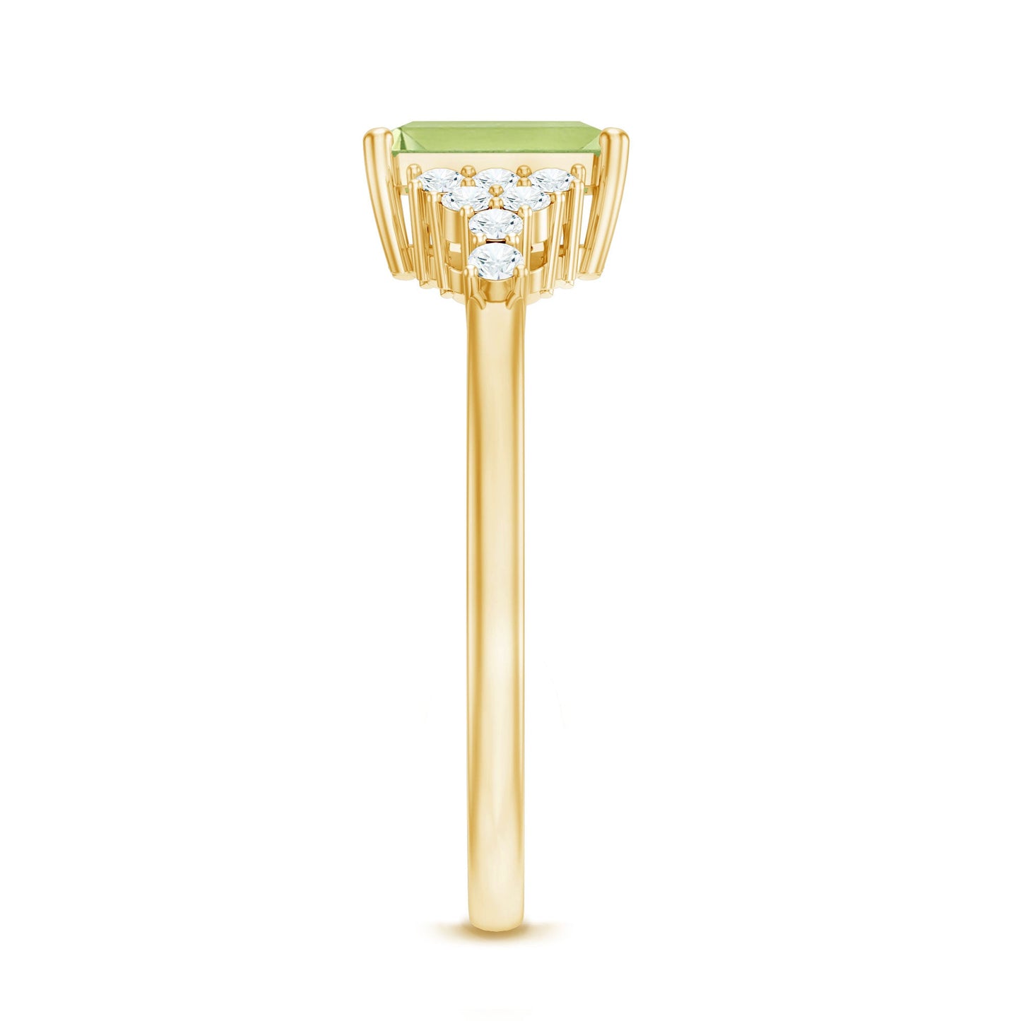 Natural 1.8 Carat Peridot Emerald Cut Engagement Ring with Diamond Side Stones