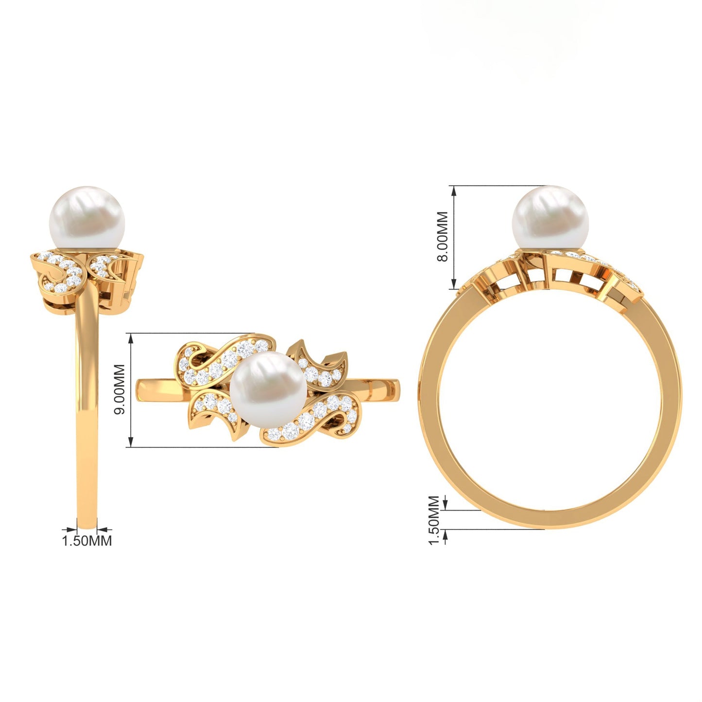 Designer 3 Carat Freshwater Pearl Engagement Ring with Diamond