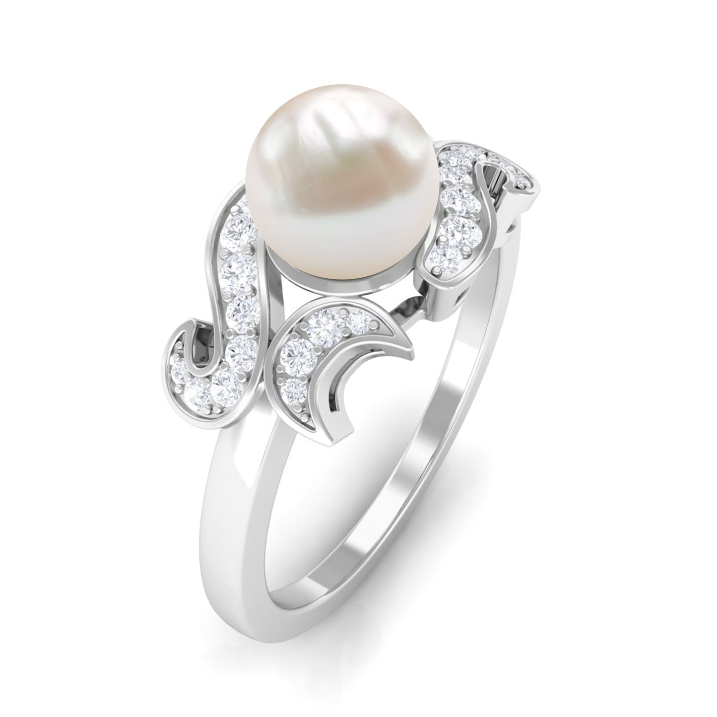 Designer 3 Carat Freshwater Pearl Engagement Ring with Diamond