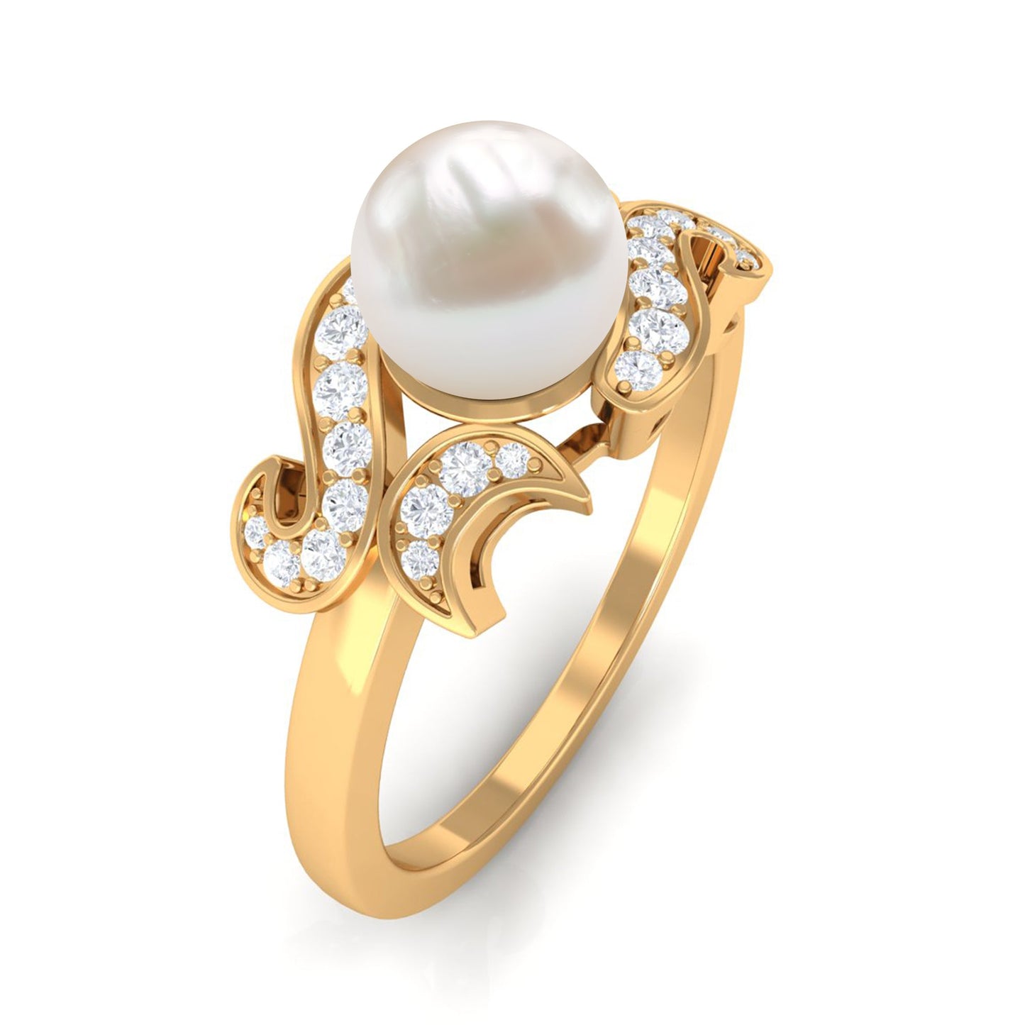 Designer 3 Carat Freshwater Pearl Engagement Ring with Diamond