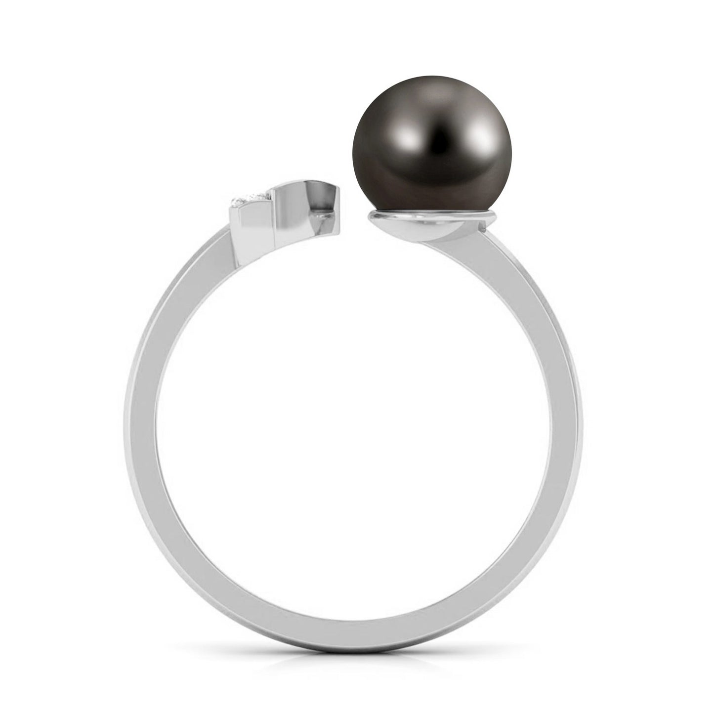 Round Tahitian Pearl Solitaire Cuff Engagement Ring with Diamond