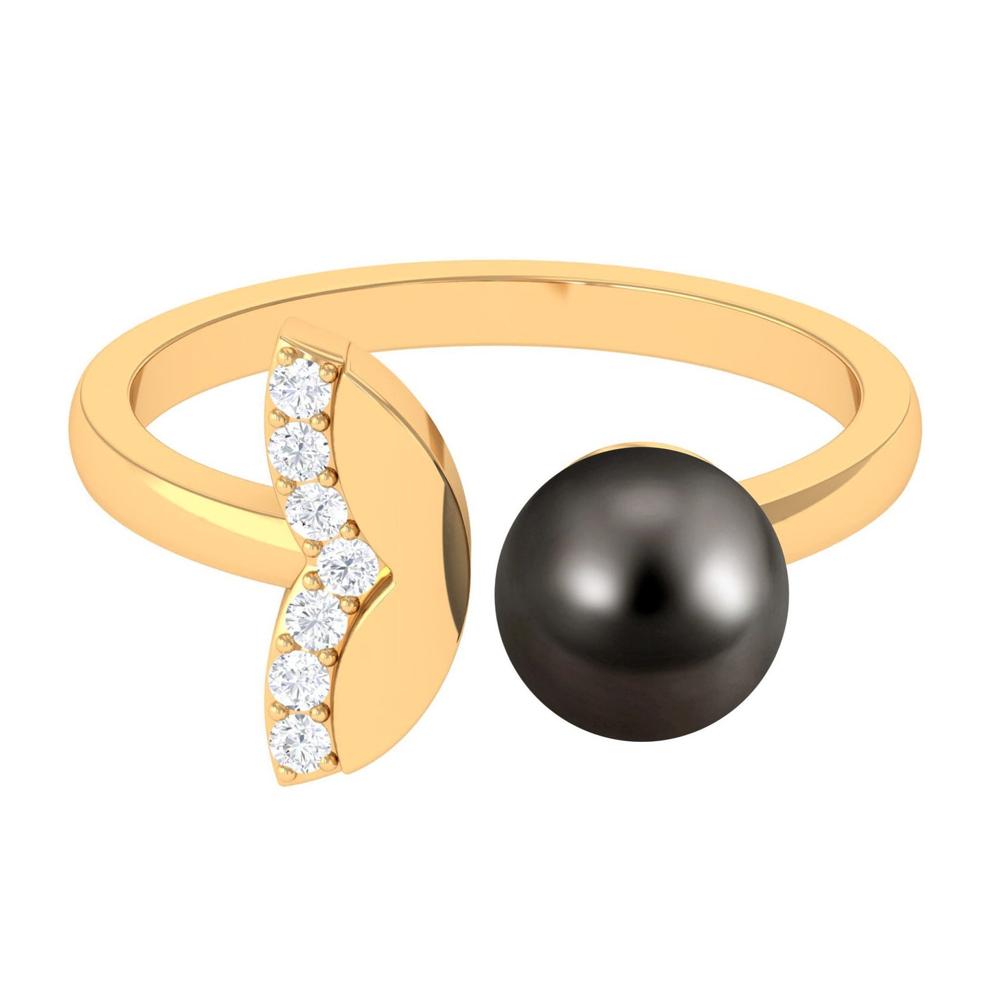 Round Tahitian Pearl Solitaire Cuff Engagement Ring with Diamond