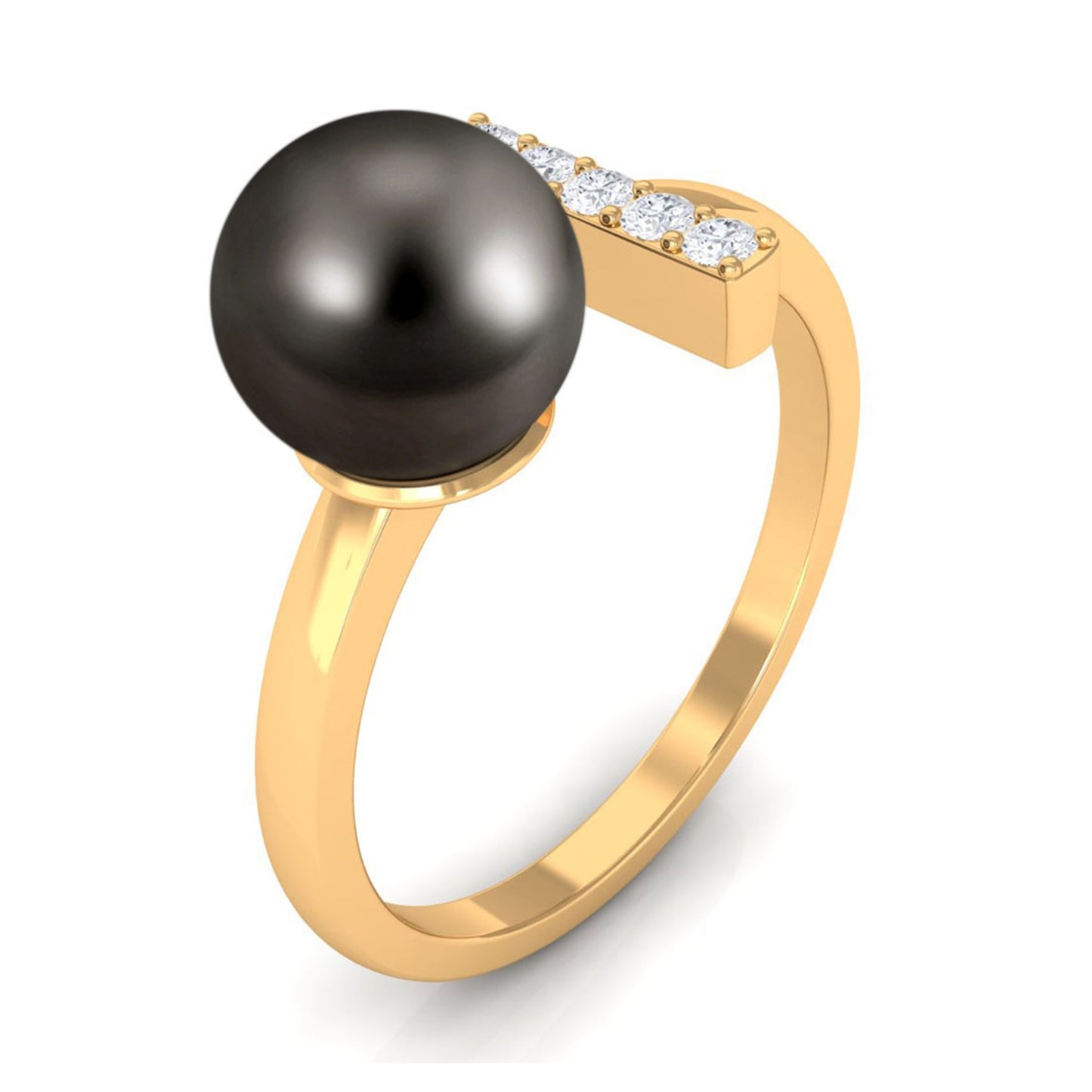 Tahitian Pearl and Diamond Modern Cuff Engagement Ring