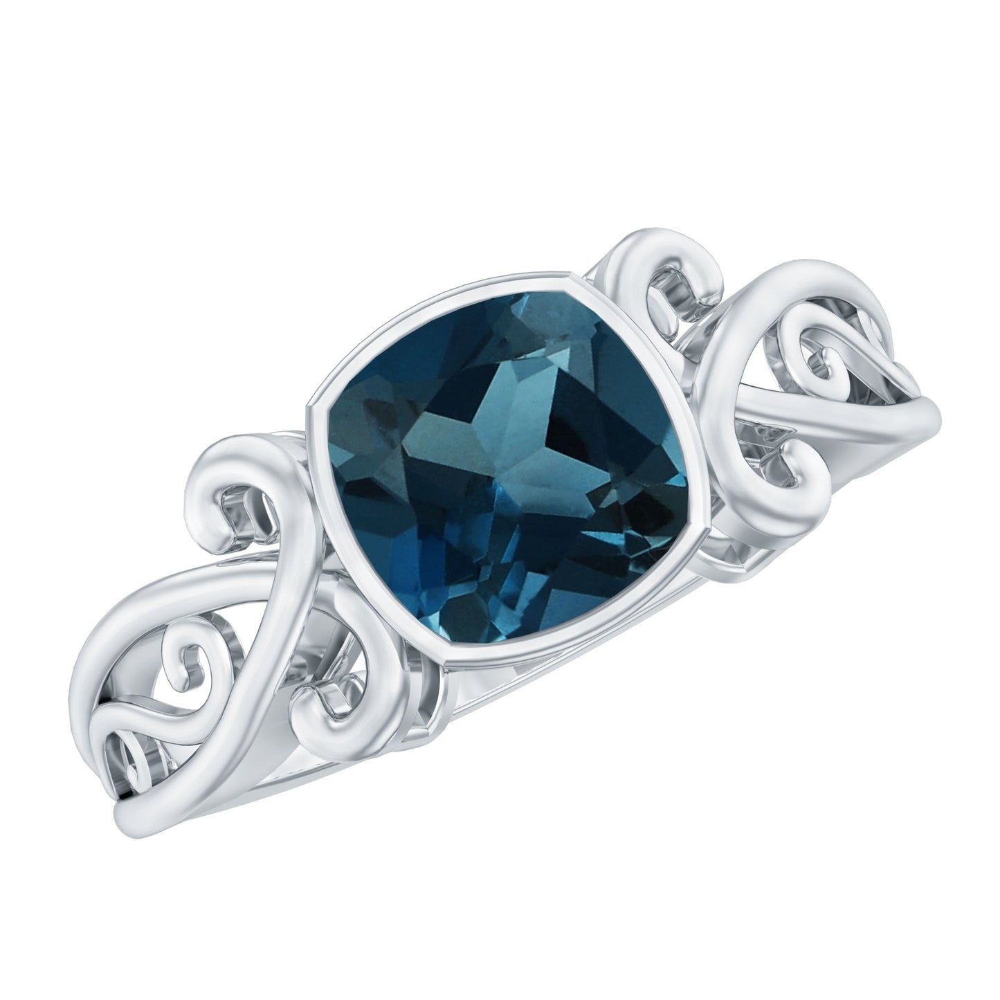 2.8 Carat Cushion Cut London Blue Topaz Vintage Solitaire Ring