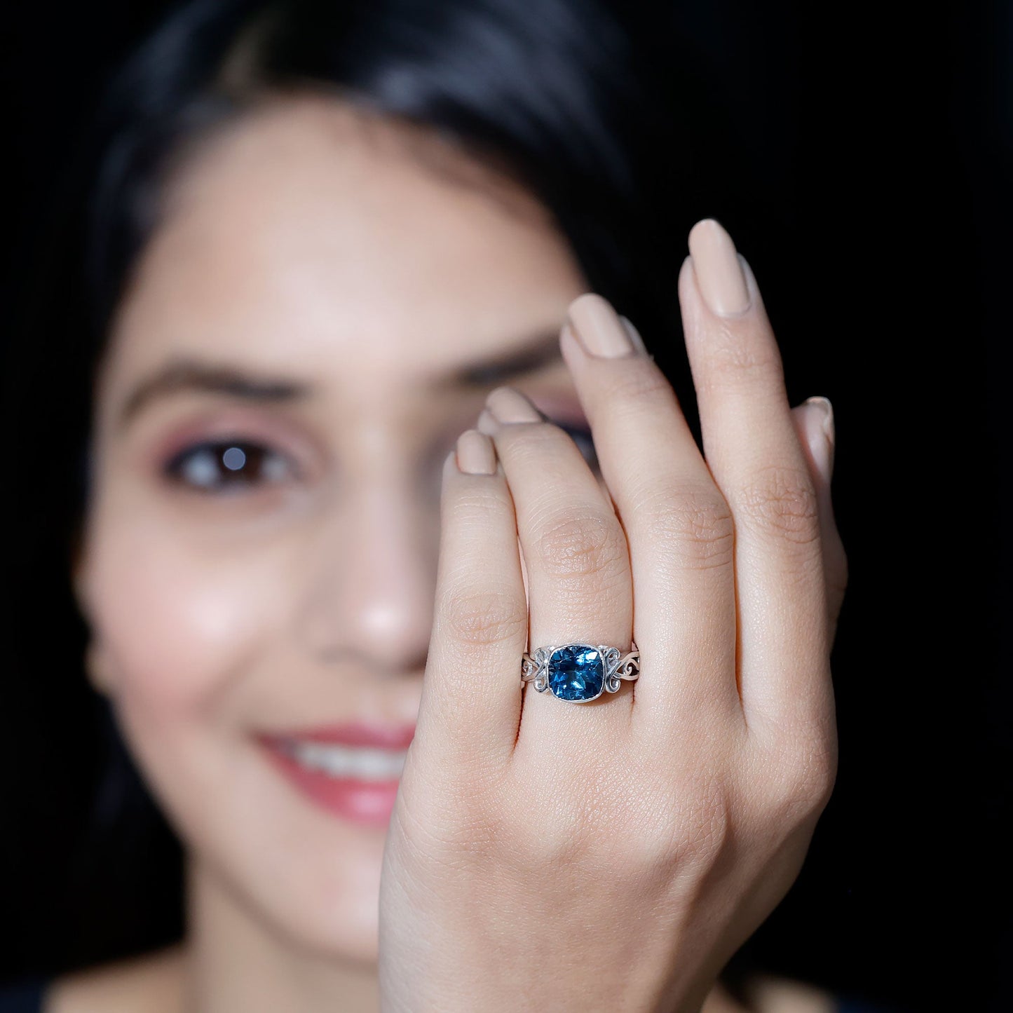 2.8 Carat Cushion Cut London Blue Topaz Vintage Solitaire Ring