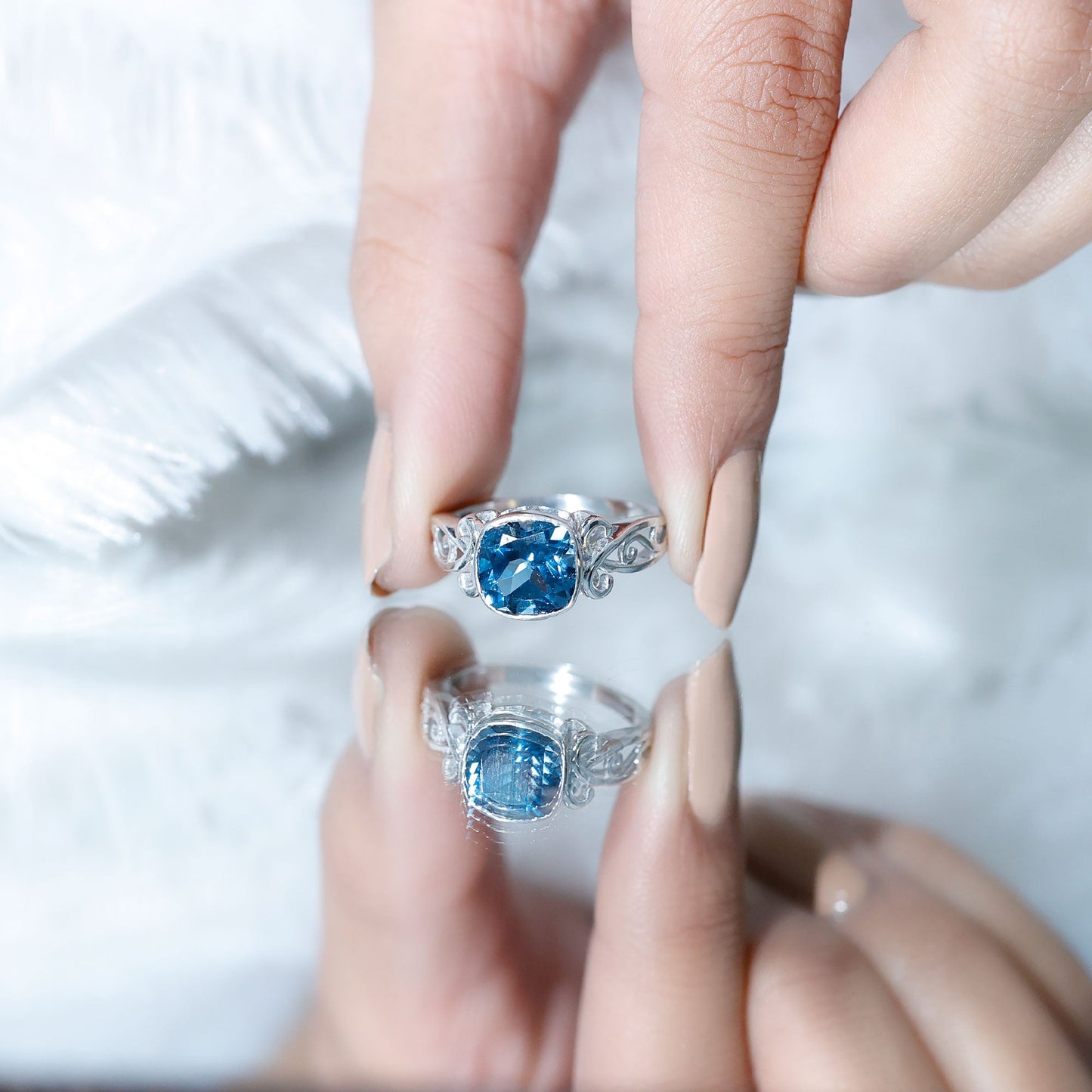 2.8 Carat Cushion Cut London Blue Topaz Vintage Solitaire Ring