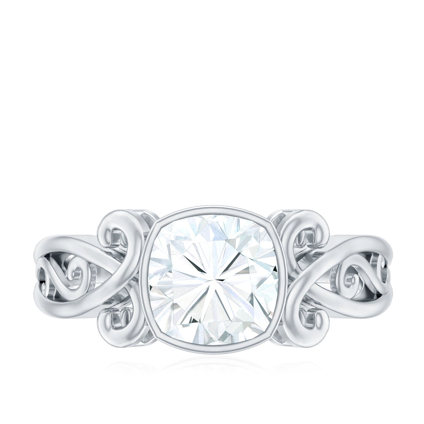 Vintage Style Cushion Moissanite Solitaire Ring in Bezel Setting