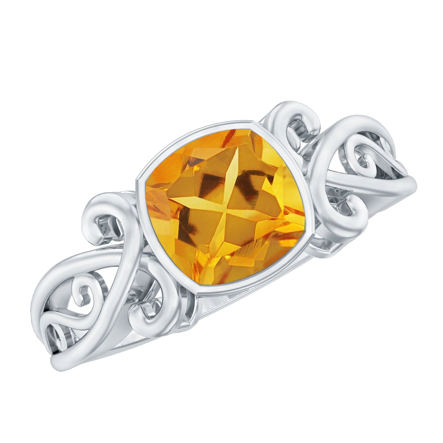 Vintage Inspired Citrine Engagement Ring in Bezel Setting
