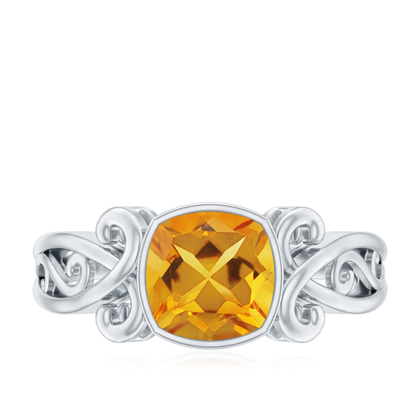 Vintage Inspired Citrine Engagement Ring in Bezel Setting