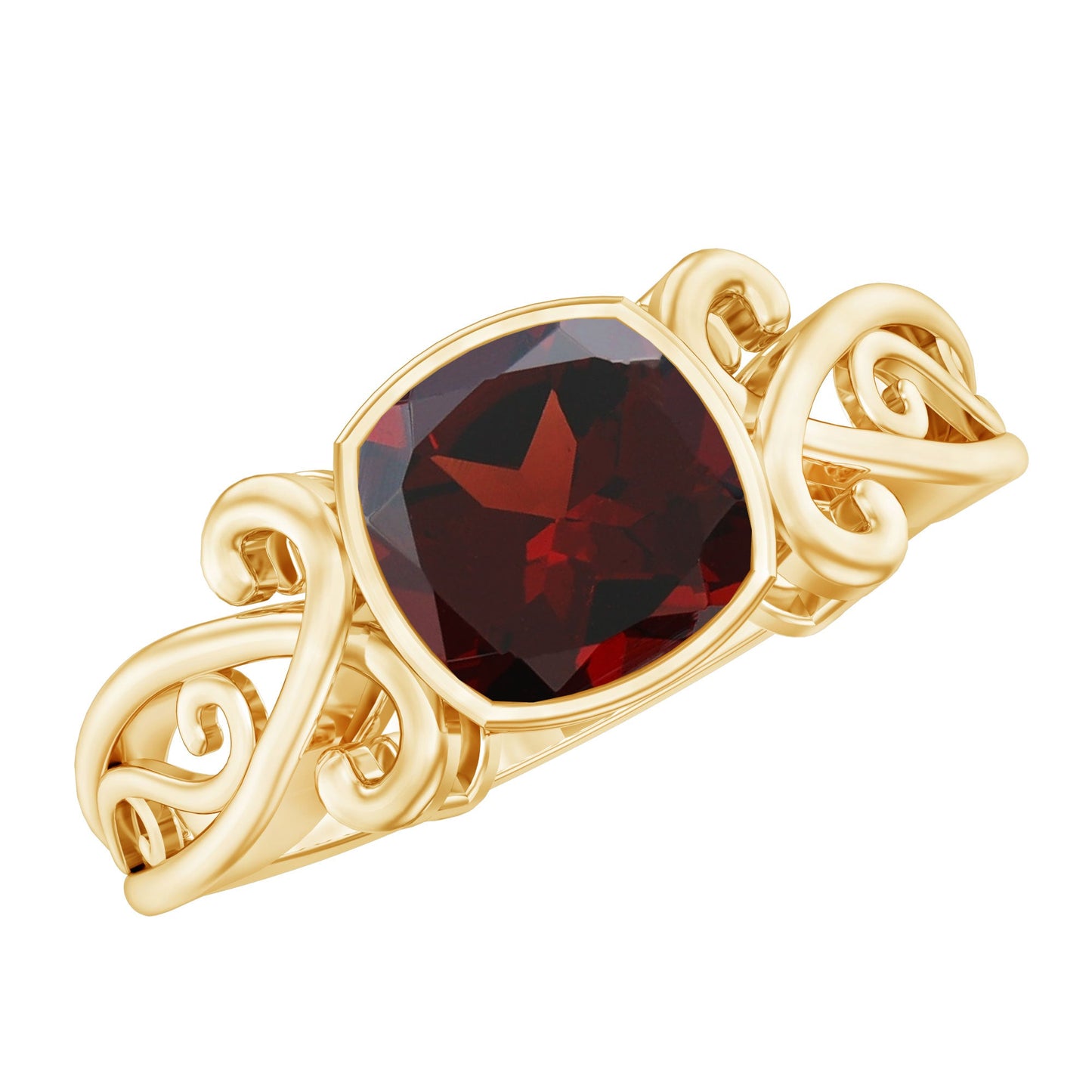 Vintage Looking Garnet Cushion Cut Engagement Ring